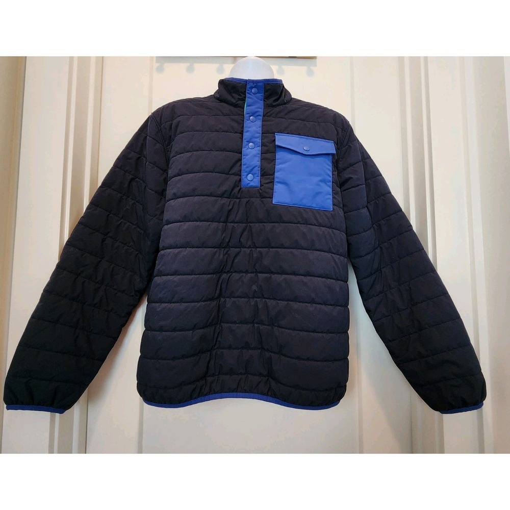 Lands' End Men M Quilted Snap Pullover Jacket Insulated Navy Colorblock Gorpcore - Picture 2 of 13